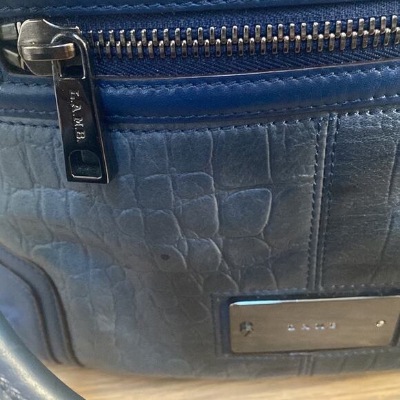 L.A.M.B. Gwen Stefani Domed Croc Embossed Blue Leather Bag - Picture 6 of 12